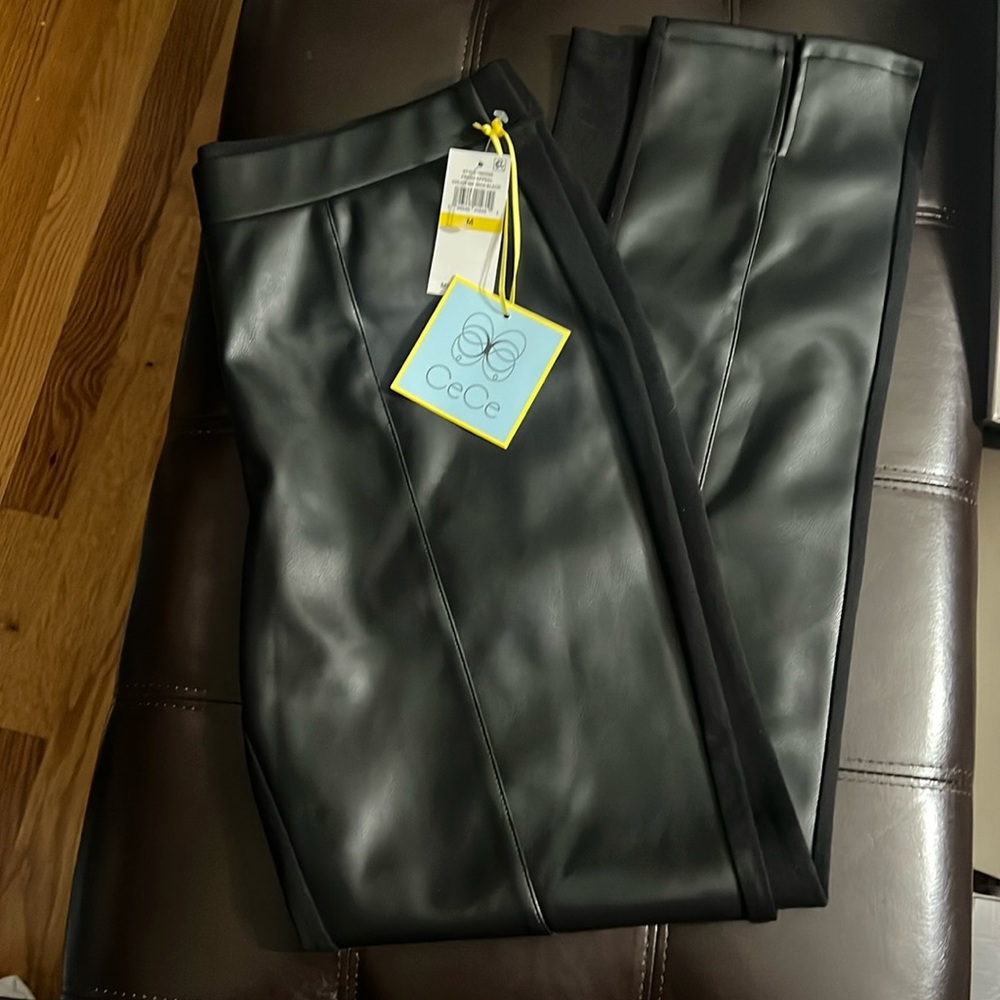 CeCe Faux Leather & Ponte Leggings - Size M